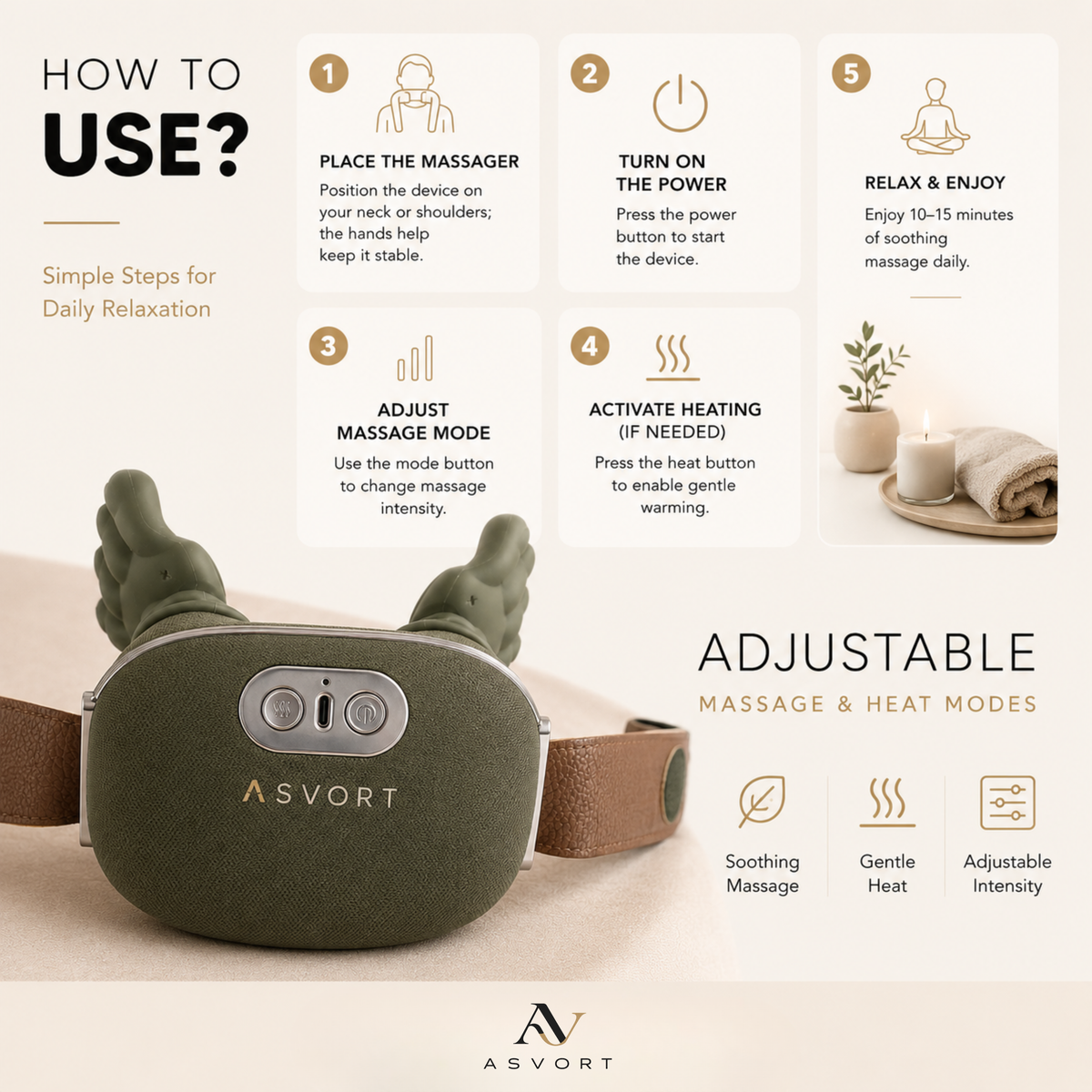 ASVORT™ Neck & Shoulder Massager – Heat & Massage
